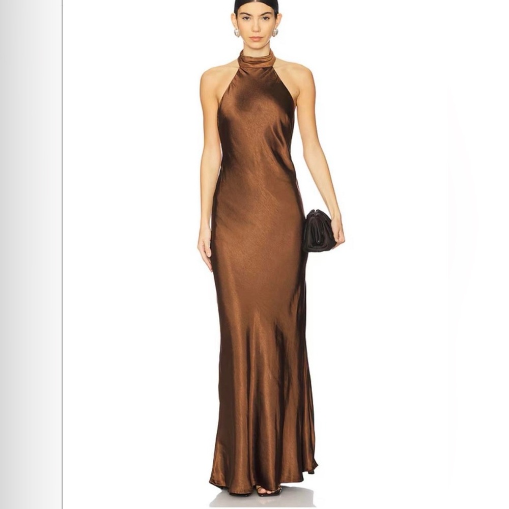 RUNAWAY THE LABEL: Brigitte Maxi Chocolate Dress. Tag still one